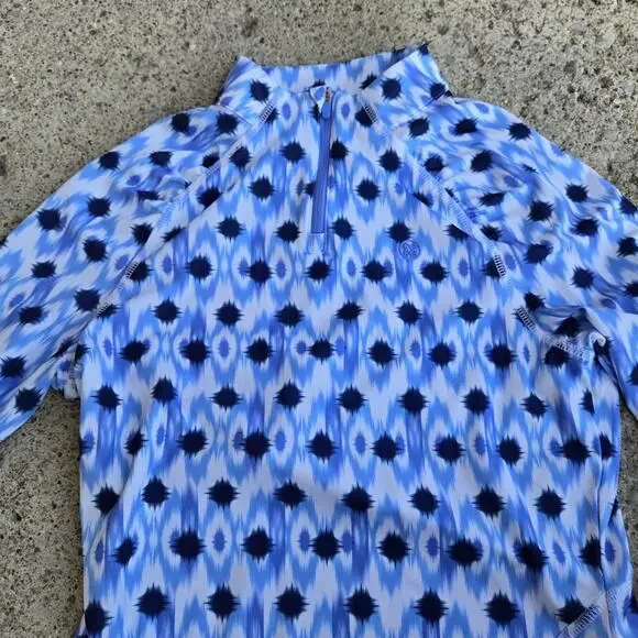 G/Fore Women’s XS Blue White Ikat Print Quarter 1/4 Zip Pullover Top Golf Tennis - Picture 4 of 12